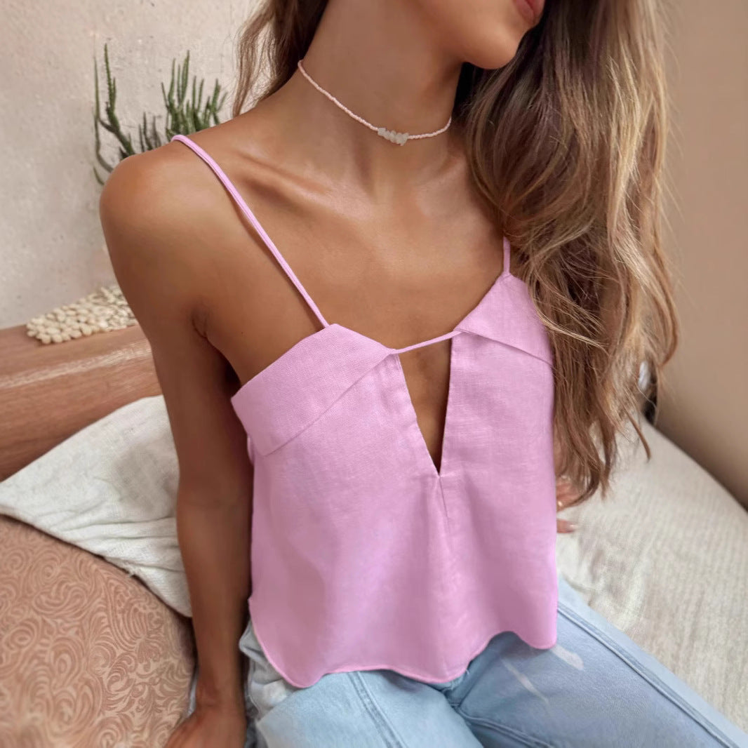 Lena Linen V-Neck Top