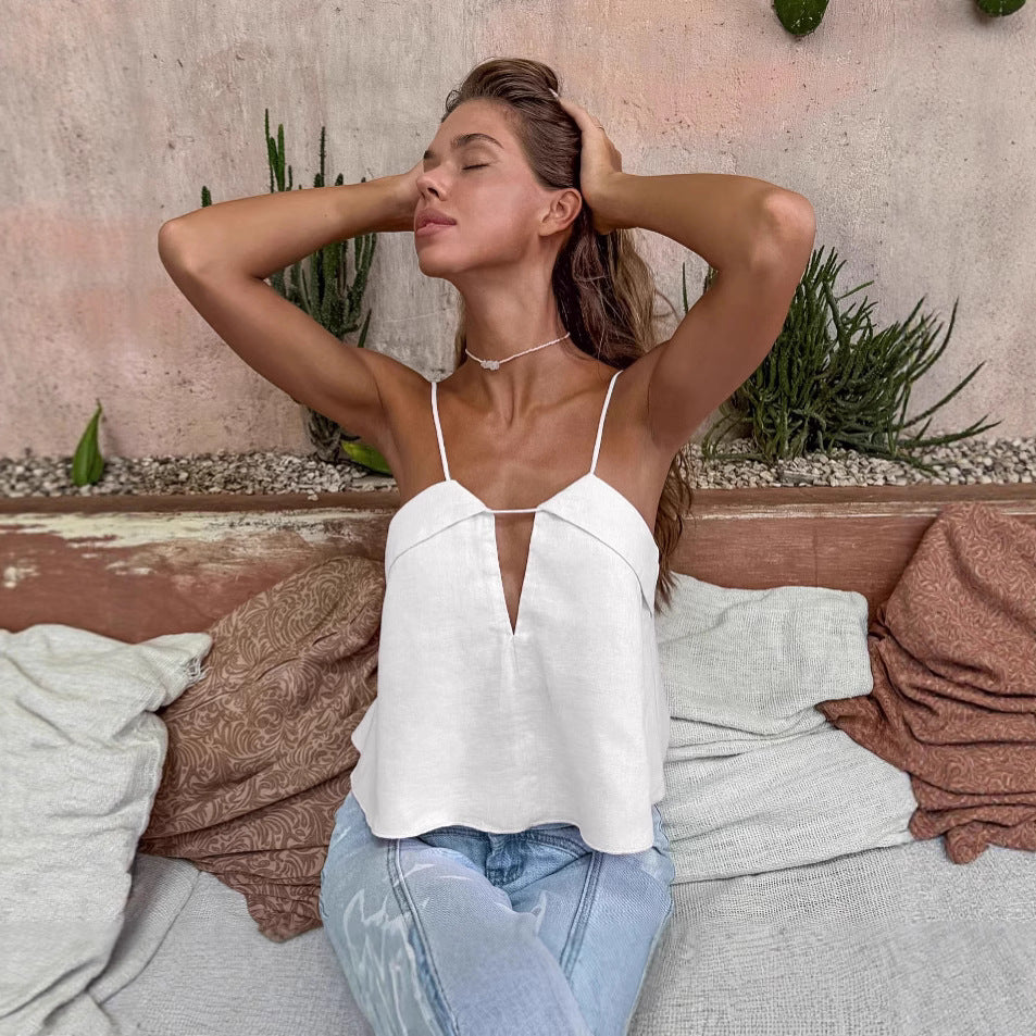 Lena Linen V-Neck Top