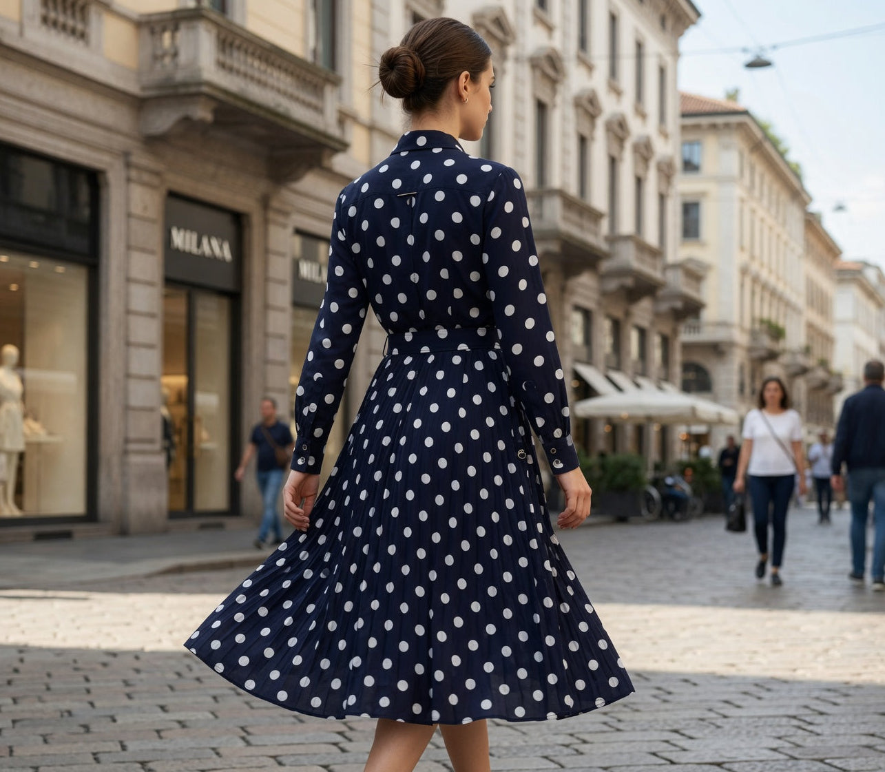 Navy Blue Polka Dot Long Maxi Dress – Elegant Flowy Summer Dress