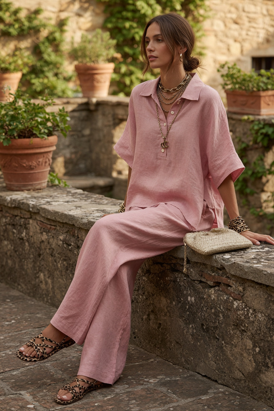 Linen Polo Two-Piece Set